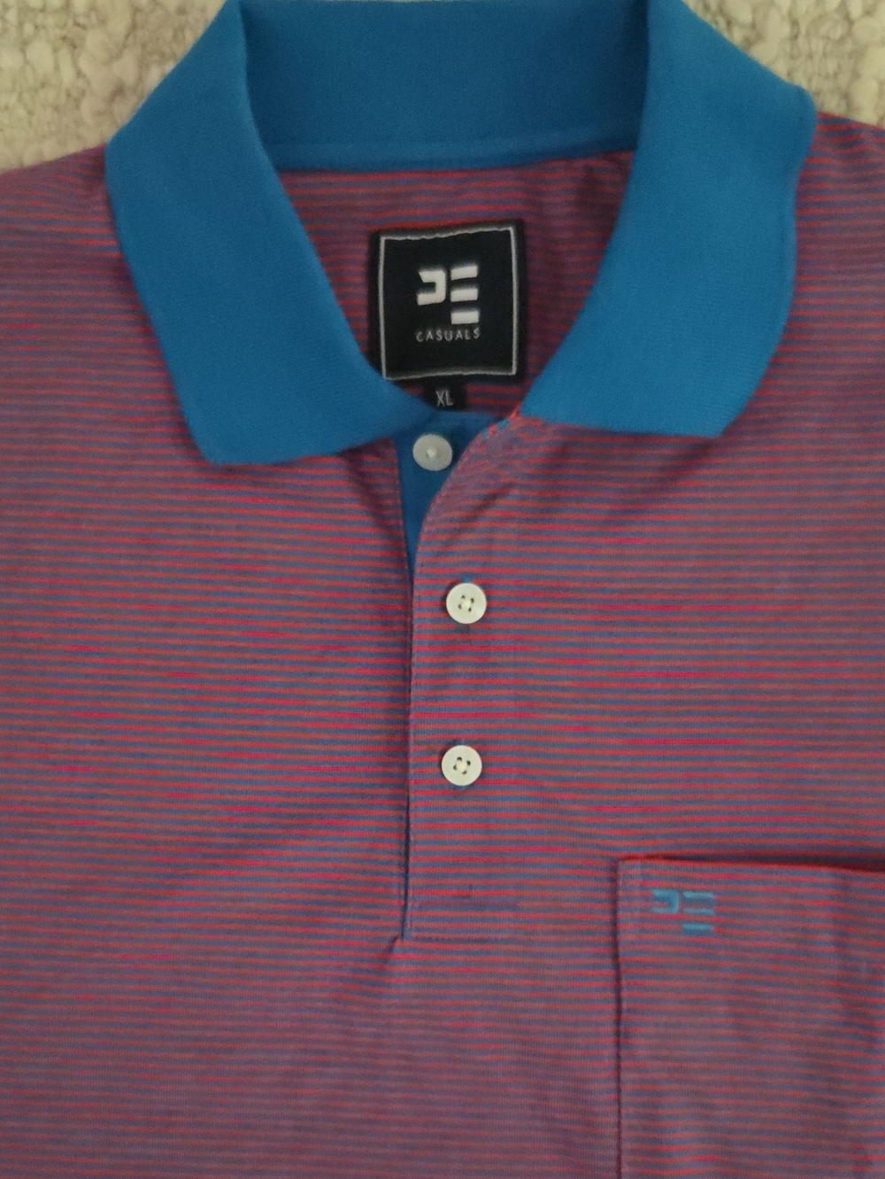 Peter England Casuals Striped Polo Shirt Blue & Red Men's Size XL